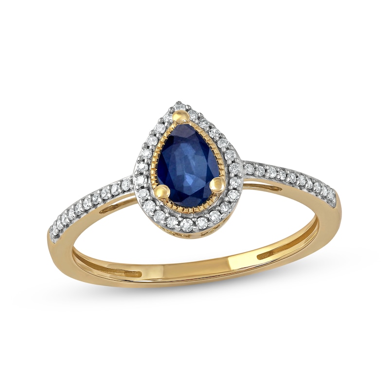 Main Image 1 of Blue Sapphire & Diamond Ring 1/10 ct tw 10K Yellow Gold