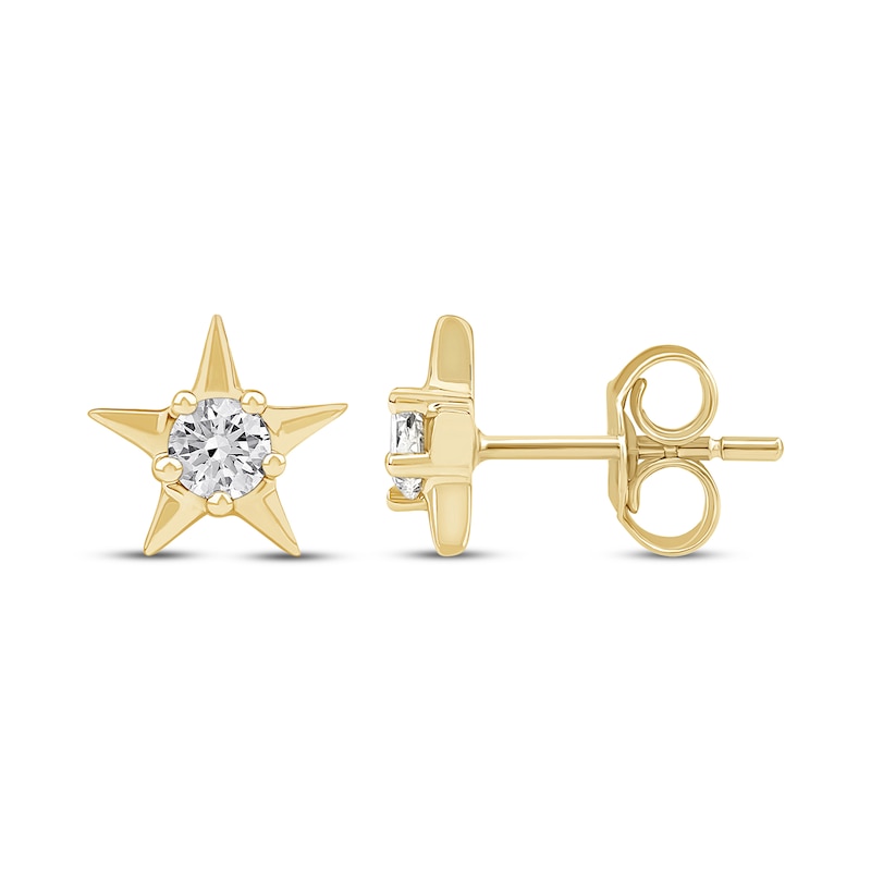 Main Image 3 of Diamond Solitaire Star Stud Earrings 1/10 ct tw 10K Yellow Gold (I/I2)