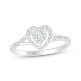 Multi-Diamond Heart-Shaped Halo Promise Ring 1/5 ct tw Sterling Silver