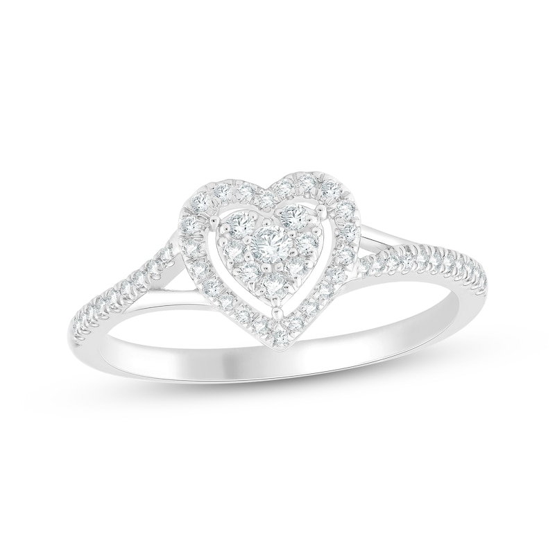 Main Image 1 of Multi-Diamond Heart-Shaped Halo Promise Ring 1/5 ct tw Sterling Silver