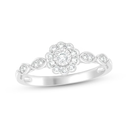 Multi-Diamond Flower Halo Promise Ring 1/5 ct tw Sterling Silver