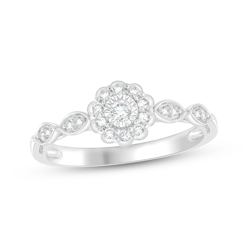 Main Image 1 of Multi-Diamond Flower Halo Promise Ring 1/5 ct tw Sterling Silver