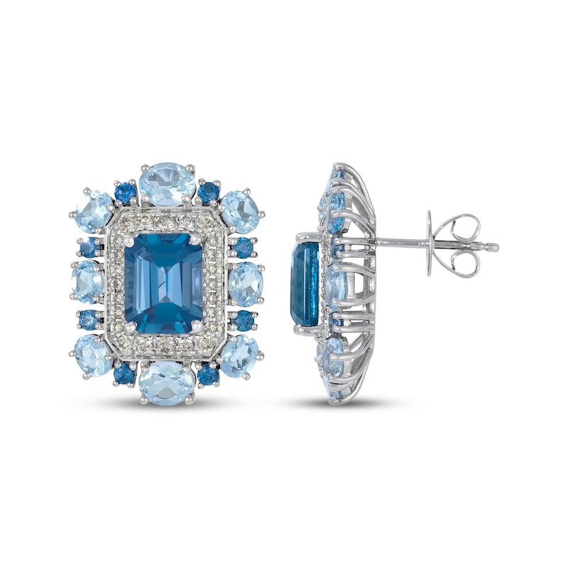 Main Image 3 of Le Vian Blue Topaz & Sapphire Earrings 1/2 ct tw Diamonds 14K Vanilla Gold