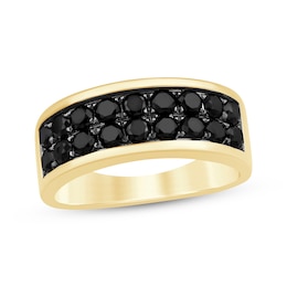 Now + Forever Now + Forever Men's Black Diamond Two-Row Wedding Band 2 ct tw 10K Yellow Gold