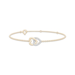 Diamond Double Linked Hearts Anklet 1/8 ct tw 10K Yellow Gold 10&quot;