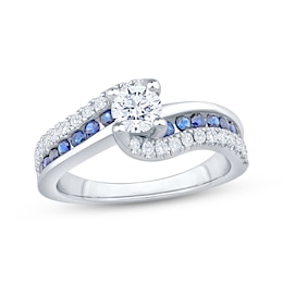 Now + Forever Round-Cut Diamond & Natural Blue Sapphire Bypass Engagement Ring 3/4 ct tw 14K White Gold