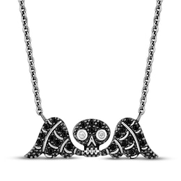 Disney Treasures Hocus Pocus Black & White Diamond Winged Skull Necklace 1/5 ct tw Black Rhodium Sterling Silver 18&quot;