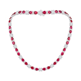 Pear-Shaped Lab-Created Ruby & White Lab-Created Sapphire Necklace Sterling Silver 18&quot;