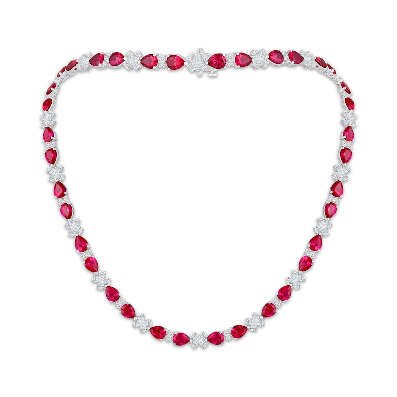 Main Image 1 of Pear-Shaped Lab-Created Ruby & White Lab-Created Sapphire Necklace Sterling Silver 18&quot;