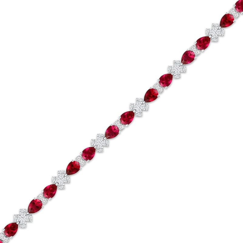 Main Image 2 of Pear-Shaped Lab-Created Ruby & White Lab-Created Sapphire Necklace Sterling Silver 18&quot;