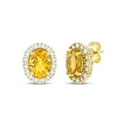 Oval-Cut Citrine & Diamond Halo Earrings 3/8 ct tw 10K Yellow Gold