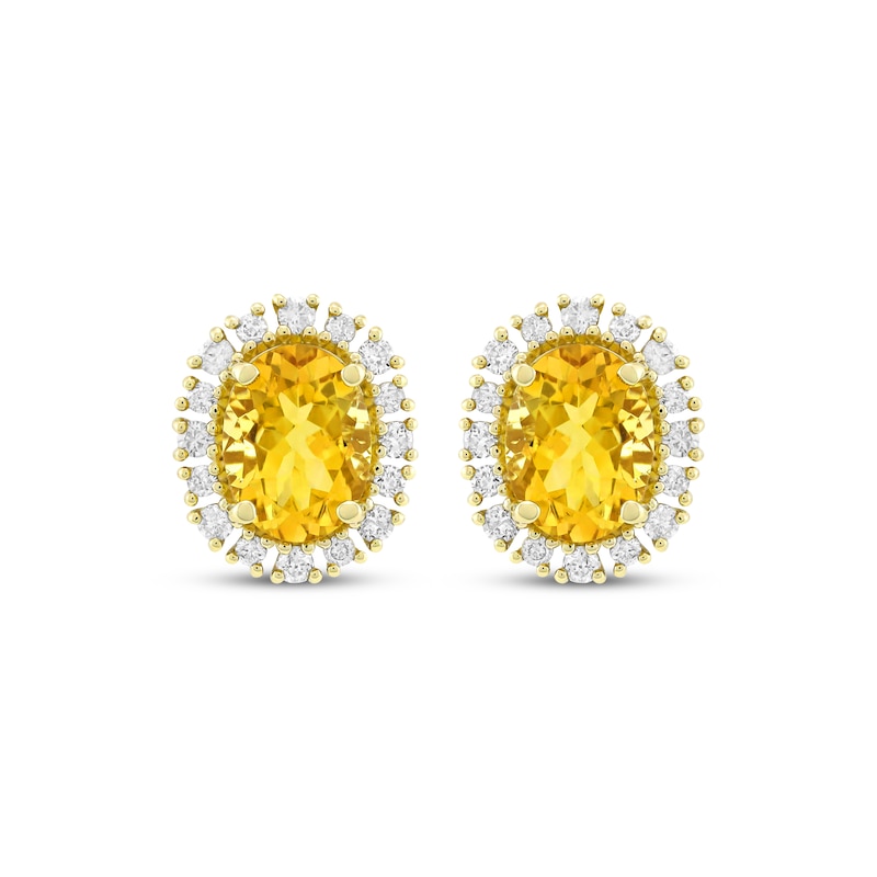 Main Image 2 of Oval-Cut Citrine & Diamond Halo Earrings 3/8 ct tw 10K Yellow Gold