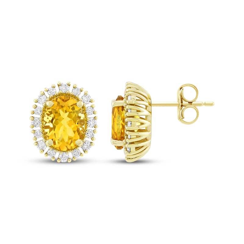 Main Image 3 of Oval-Cut Citrine & Diamond Halo Earrings 3/8 ct tw 10K Yellow Gold