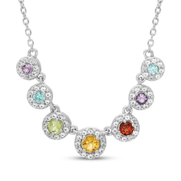 Amethyst, Swiss Blue Topaz, Peridot, Citrine, Garnet & White Lab-Created Sapphire Halo Necklace Sterling Silver 18"