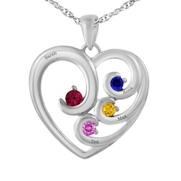 Birthstone Family & Mother's Open Heart Design Necklace (2-4 Stones and Lines)