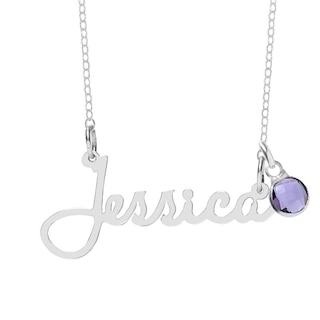 3.5mm Simulated Birthstone Charm Name Necklace (1 Stone and Name) | Kay